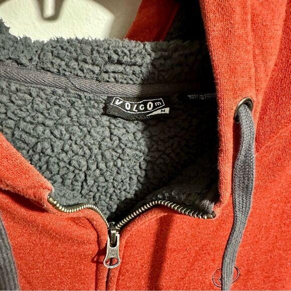 Volcom Men's Red and Gray Zip-Up Hoodie Sweatshirt - Picture 3 of 5
